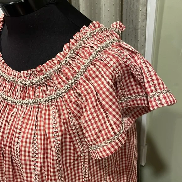 NWOT Max Studio Checkered Peasant Top - Picture 3 of 9